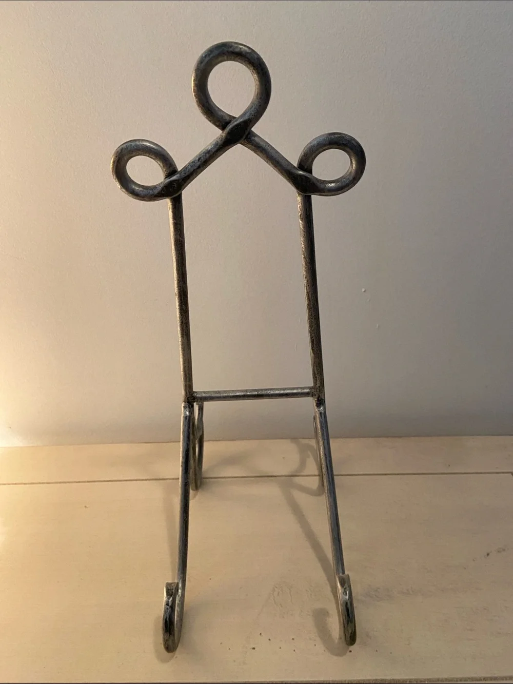 Wrought Iron Tabletop Easel Distressed Silver Farmhouse Cottagecore